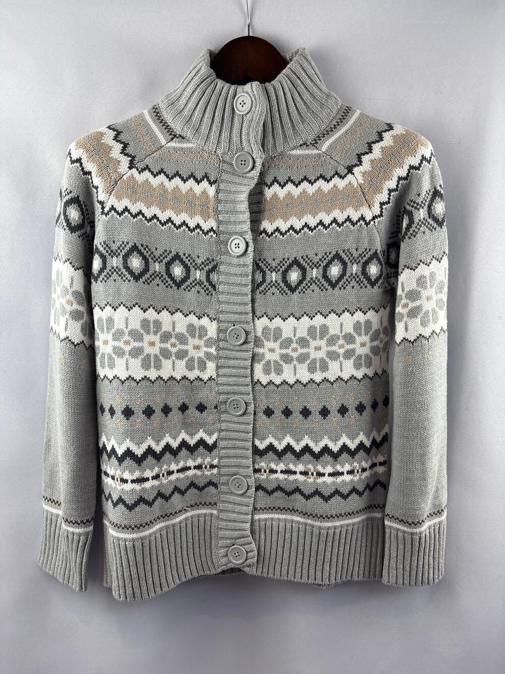 Women’s Basic Editions Small Gray Patterned Cardigan